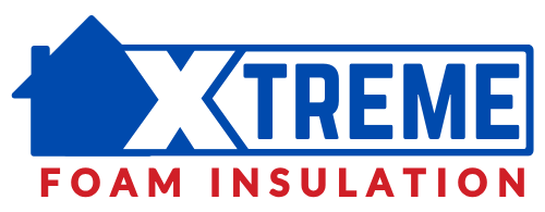 A blue and white logo for xtreme foam insulation