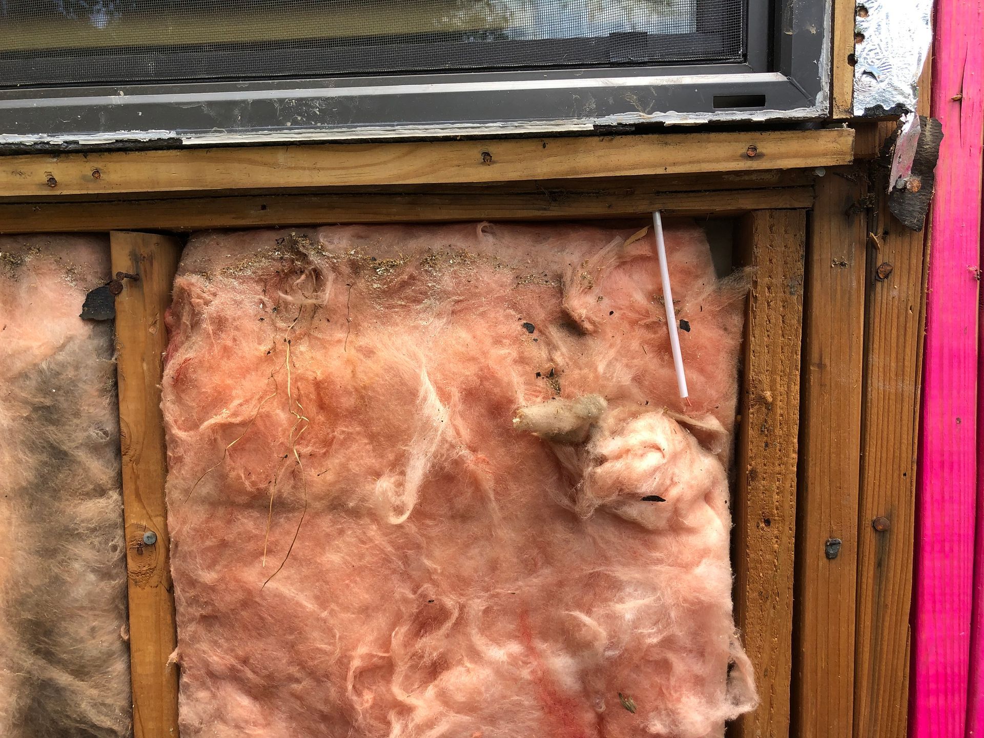 A close up of a piece of insulation on a wall.