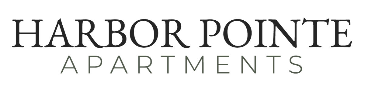"Harbor Pointe Apartments" logo in black serif font; "APARTMENTS" in a lighter gray below.