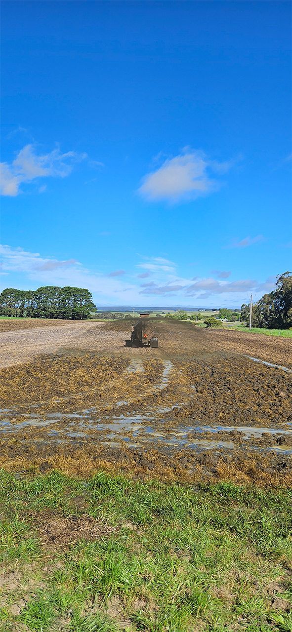 a large muddy field with a blue sky in the background .