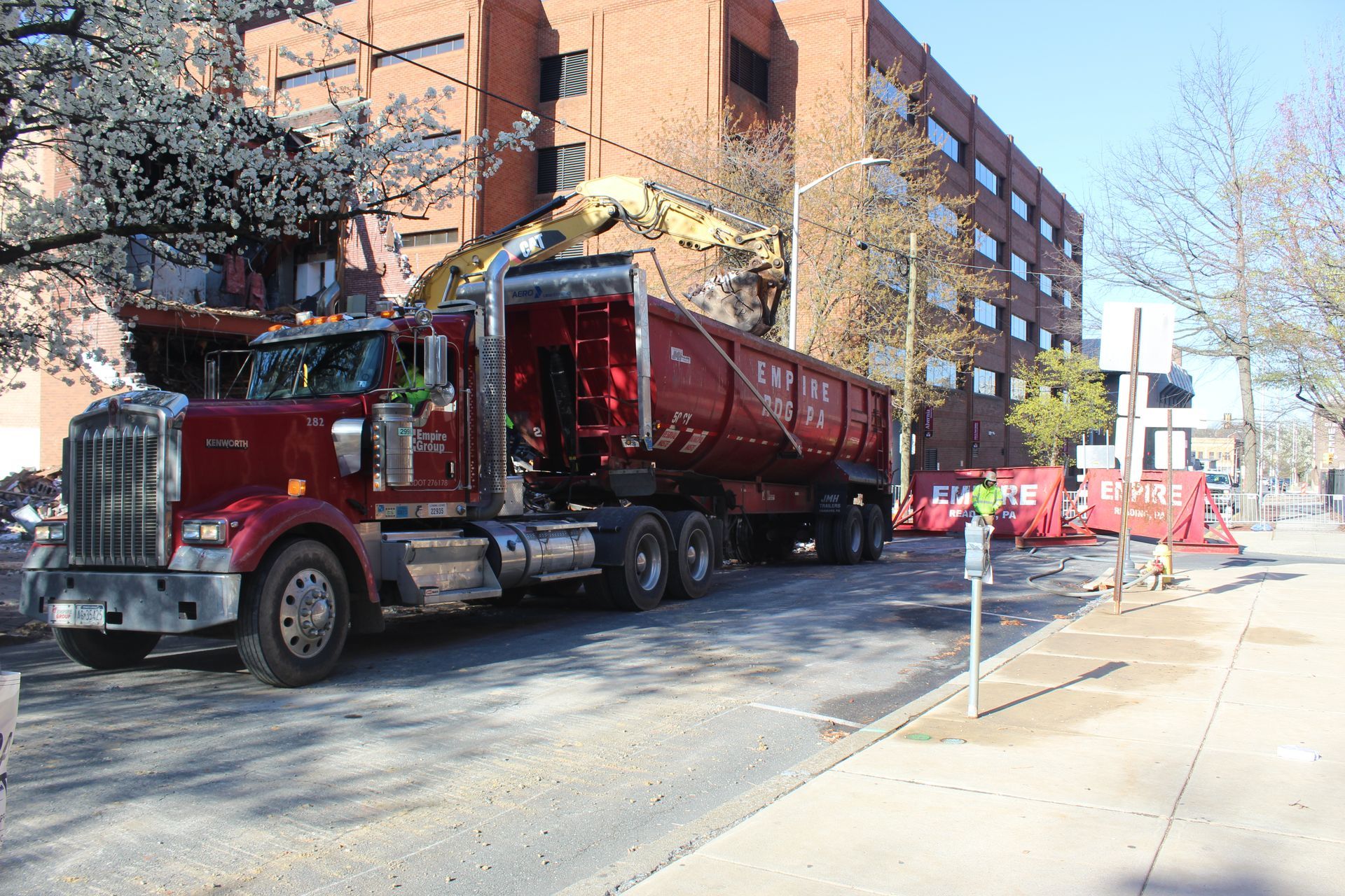 DVC barrel trailer receives a load of demo debris from a project in Reading, PA.