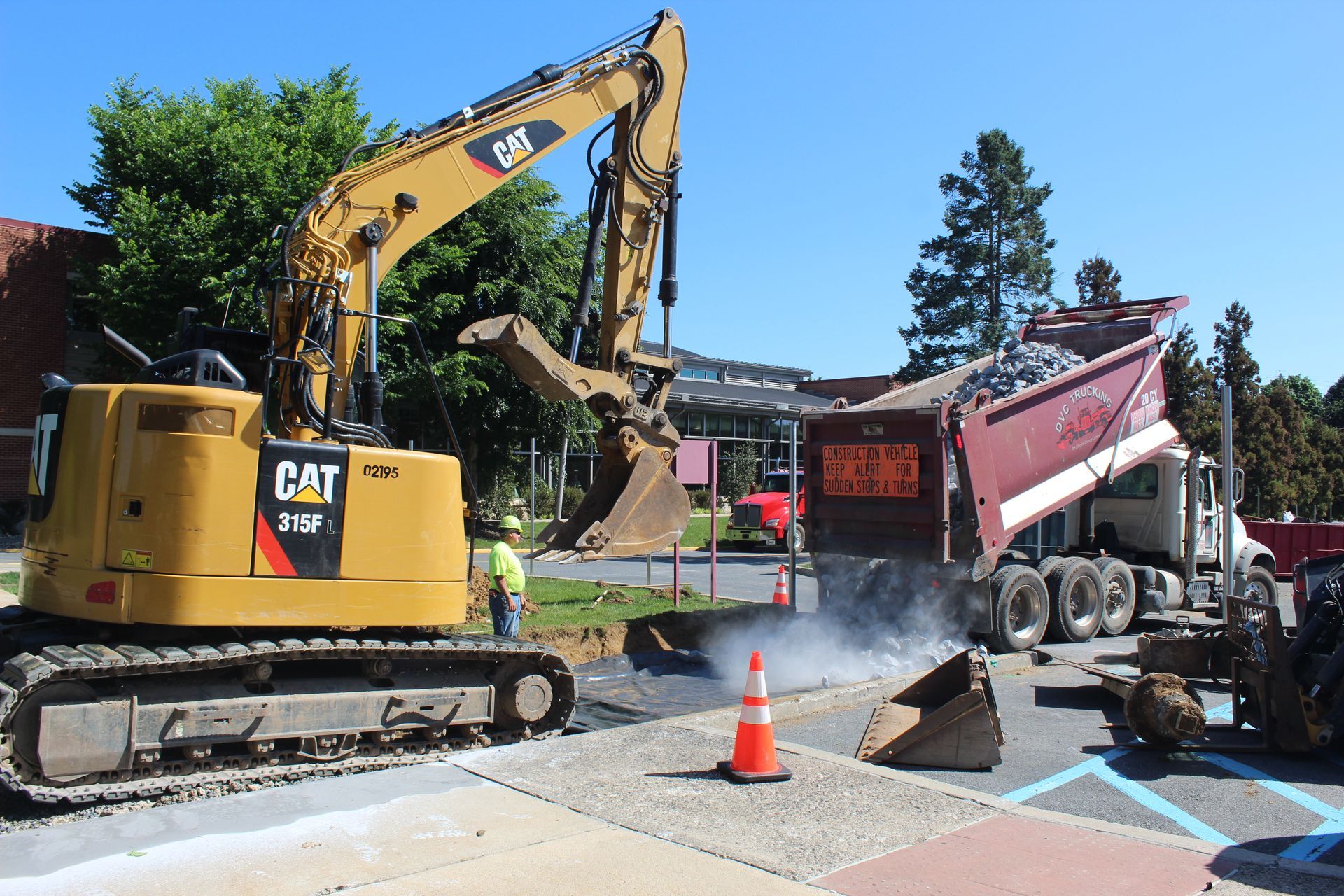 DVC unloads stone at a local university.