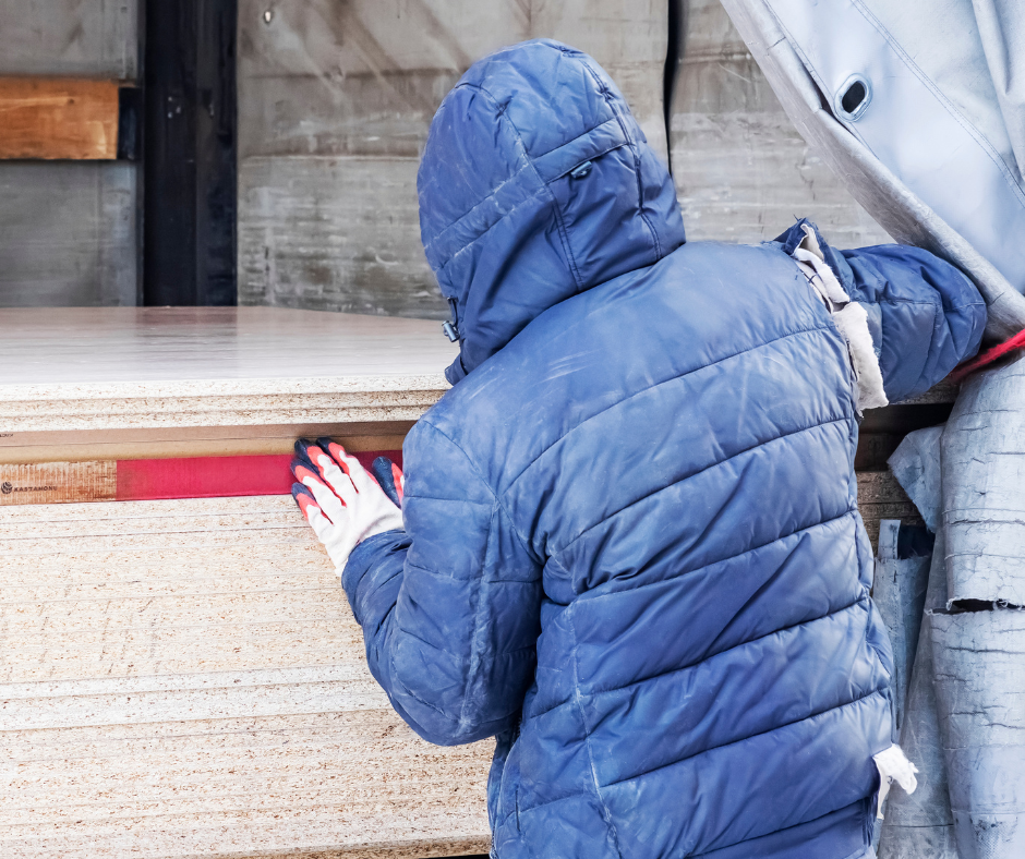 Unloading a truck in winter