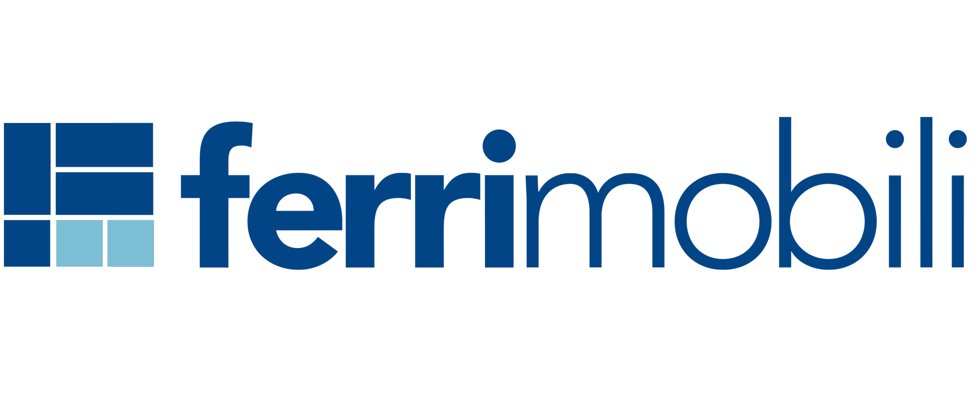 Logo ferrimobili con disegno geometrico blu e azzurro e testo blu scuro.