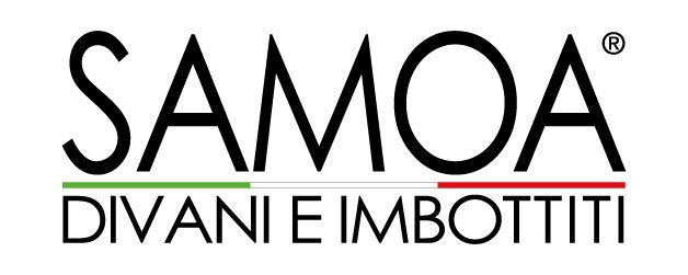 Logo per Samoa, produttore italiano di divani, con la scritta "SAMOA" sopra "DIVANI E IMBOTTITI" e i colori della bandiera italiana.