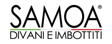Logo per Samoa, produttore italiano di divani, con la scritta "SAMOA" sopra "DIVANI E IMBOTTITI" e i colori della bandiera italiana.