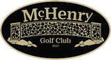 Logo for McHenry Golf Club, featuring a stone bridge illustration with gold text on a black oval background.