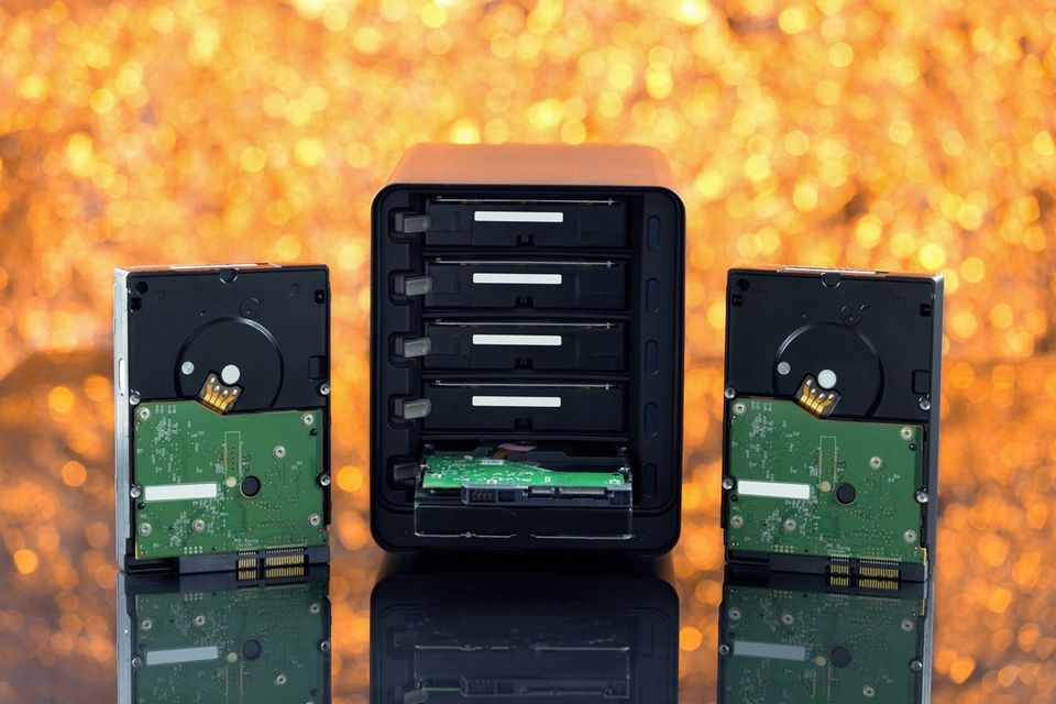 computer tower and hard drives