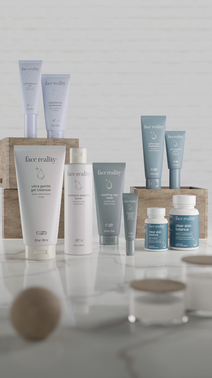 A variety of beauty products are sitting on a table.