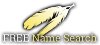 A logo for a free name search website with a feather