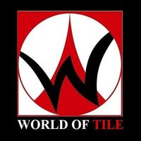 A world of tile logo on a black background