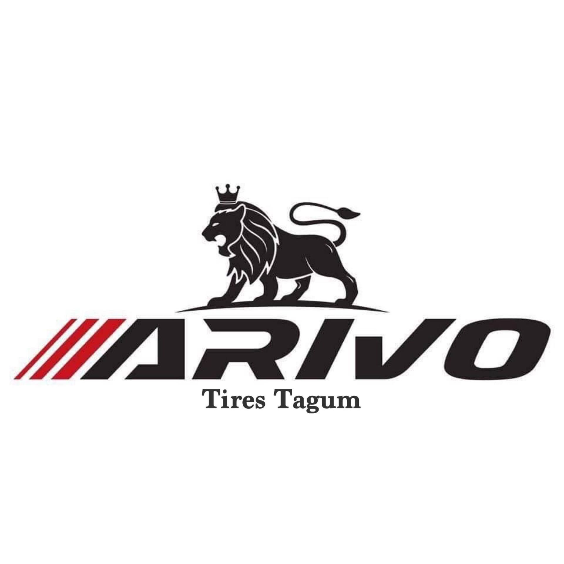 Logo for Arivo Tires featuring a crowned lion over the word "ARIVO" and "Tires Tagum."