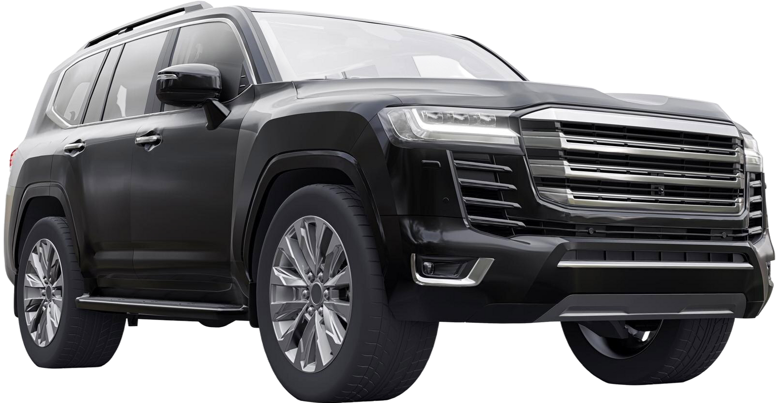 Black SUV parked on a clear day with chrome accents.