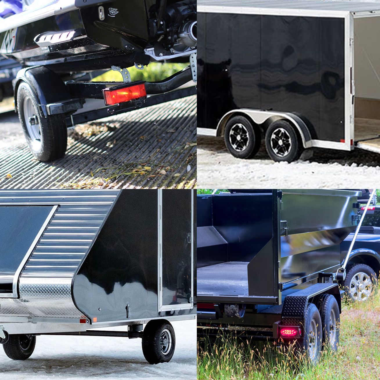 Tires removed from the rear of a semi-truck; the spare tires lean against a jack in a garage.