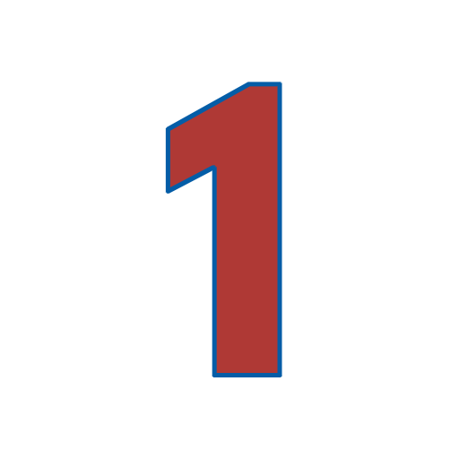 A red number one with a blue outline on a white background.