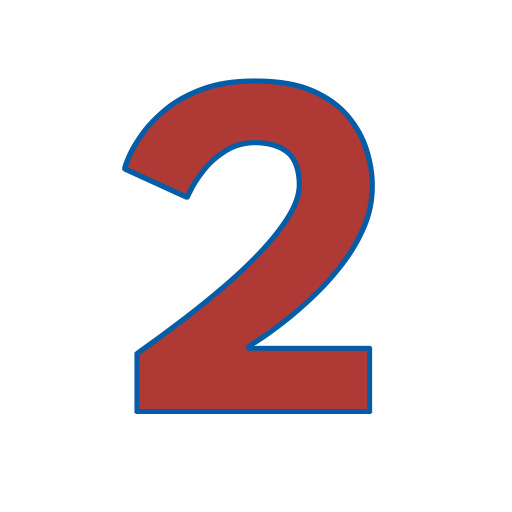 A red number two with a blue outline on a white background.