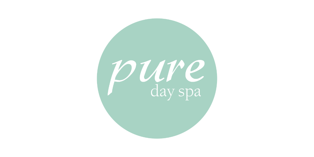 Logo for Pure Day Spa: white script 