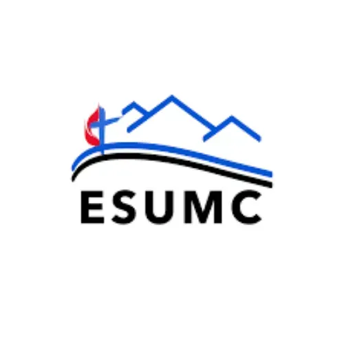 Logo of ESUMC: blue mountains, flame, curved lines, and black text.