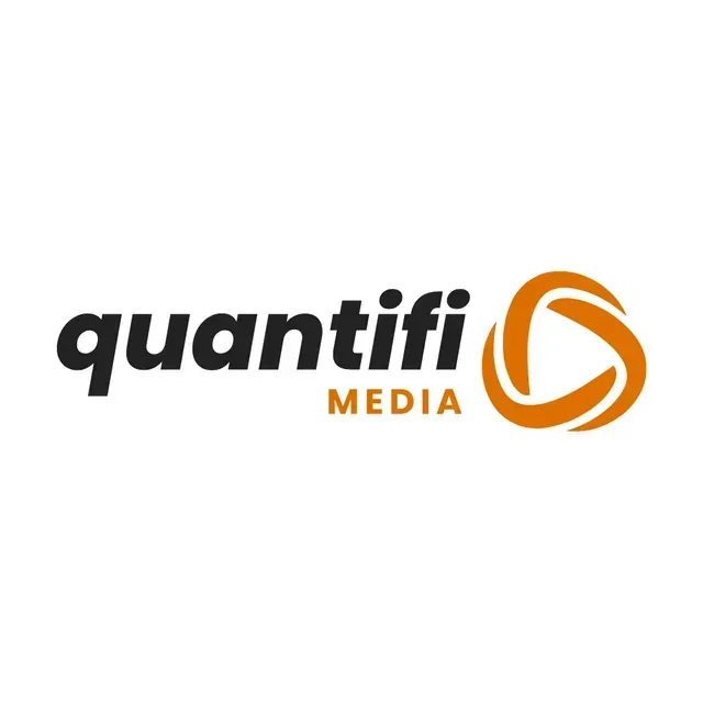 Quantifi Media logo: Black text with orange graphic.