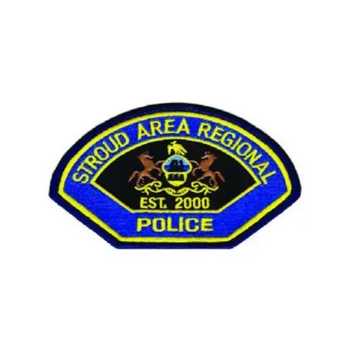 Stroud Area Regional Police patch: blue and gold, crest with horses and a crown, 