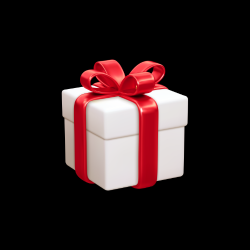 A red and white gift box with confetti coming out of it.
