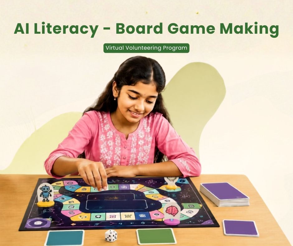 A little girl in a red dress is holding a green triangle