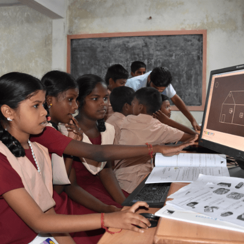 School children learning computer