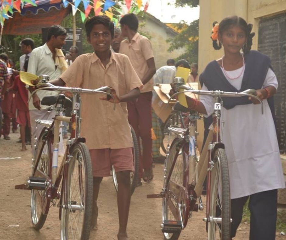 Rural students with the cycles gifted by Team Everest donors