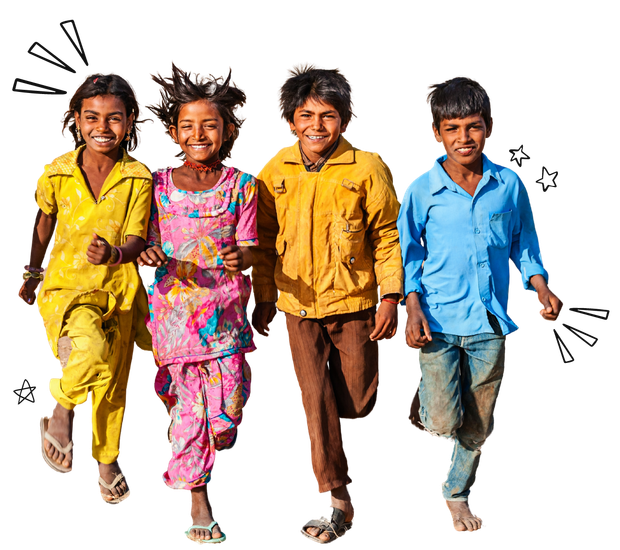 Four children running