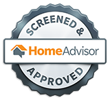 A screened and approved home advisor logo on a white background.