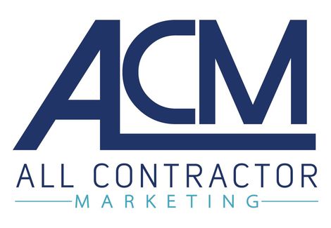 The logo for acm all contractor marketing is blue and white