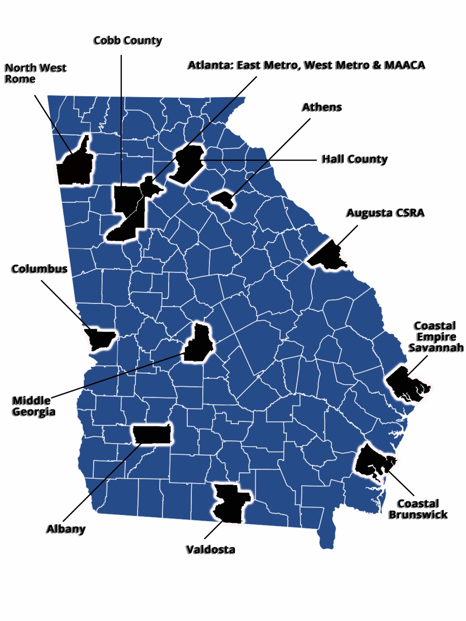 A map of the state of georgia showing the county boundaries