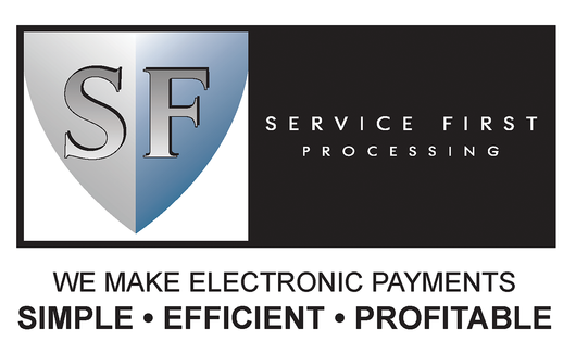 A logo for service first processing that says we make electronic payments simple efficient profitable