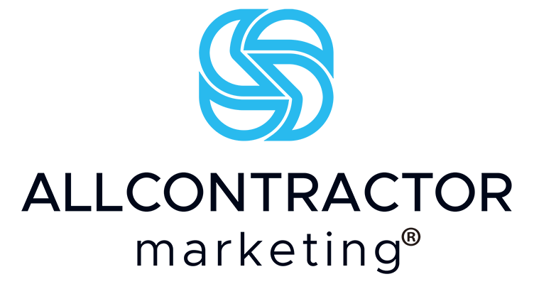 The logo for acm all contractor marketing is blue and white.