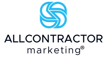 The logo for acm all contractor marketing is blue and white.