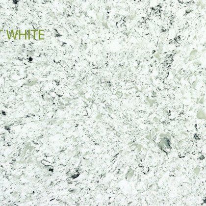 A close up of a white granite counter top