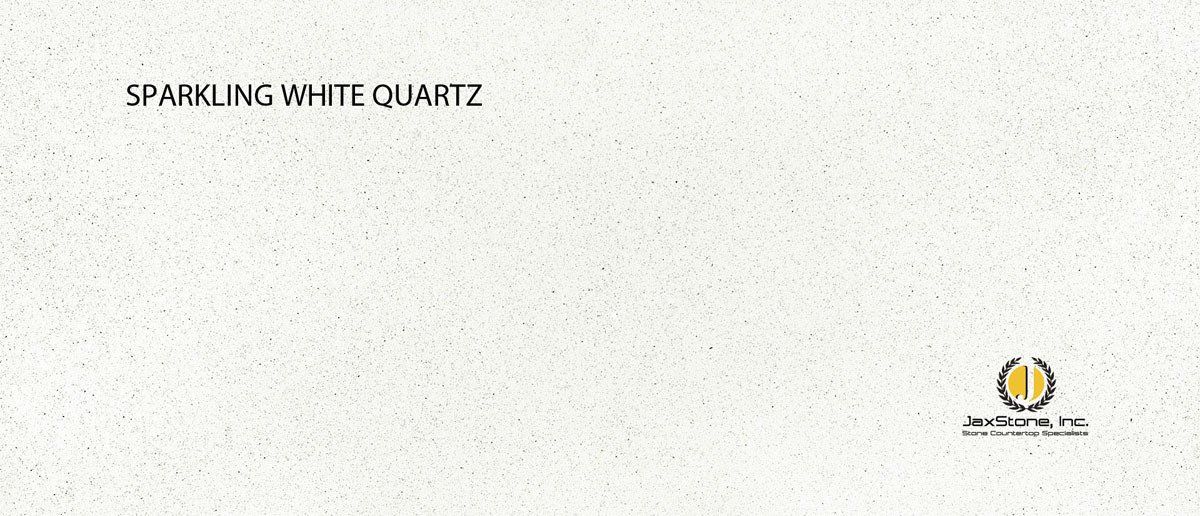 A white surface with the words sparkling white quartz written on it.