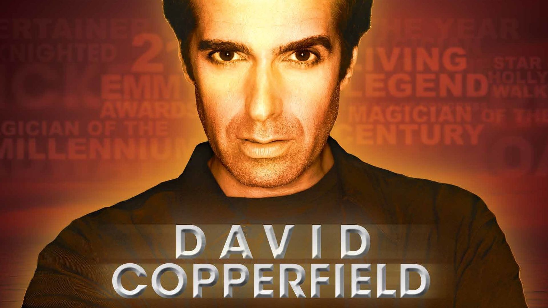 a poster for david copperfield shows a man in a black shirt
