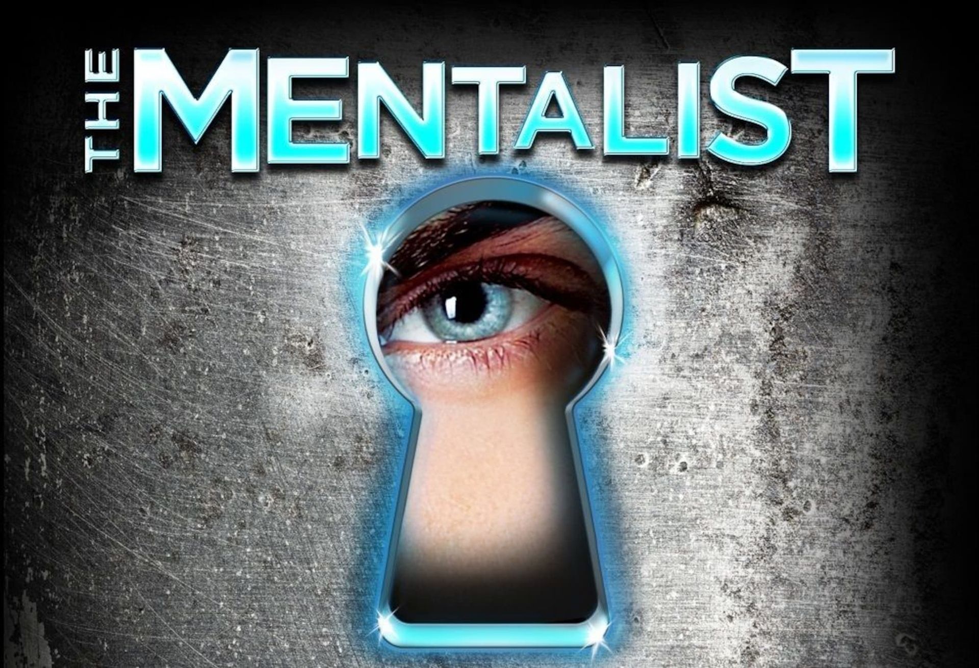 a poster for the mentalist shows a woman 's eye looking through a keyhole