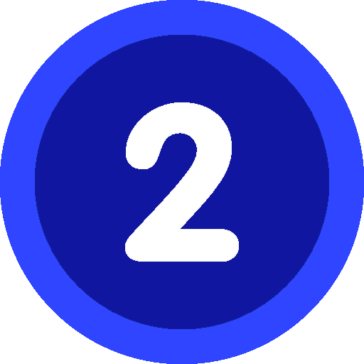 Blue circular button with a white number 2 in the center.