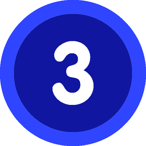 Blue circle with a white number 3 inside.