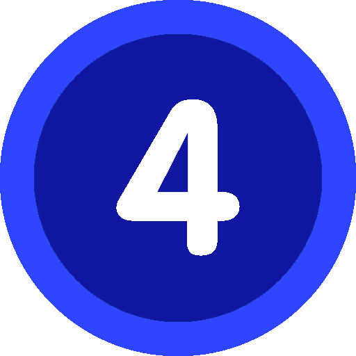 White number 4 on a dark blue circle, within a larger blue circle.