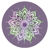 A purple and white mandala on a purple background.