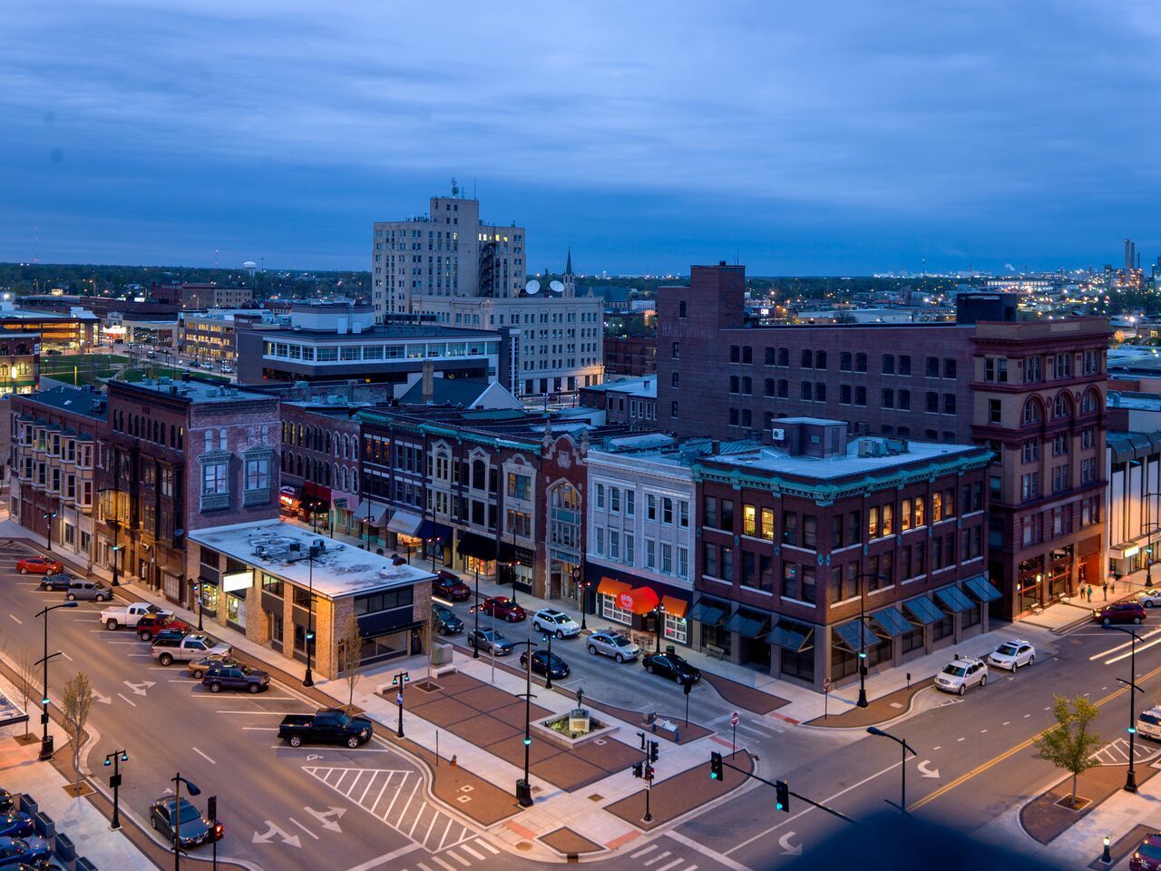 Aerial view of downtown Decatar, Illinois
