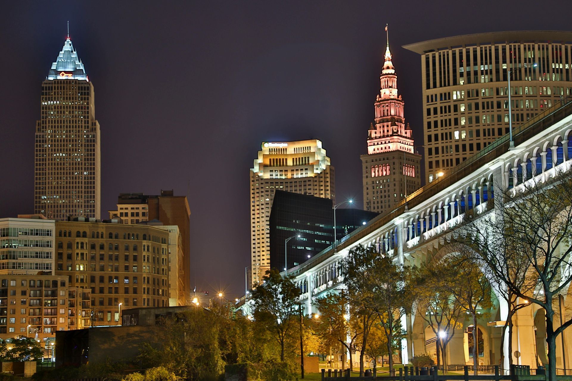 Night cityscape of Cleveland, OH