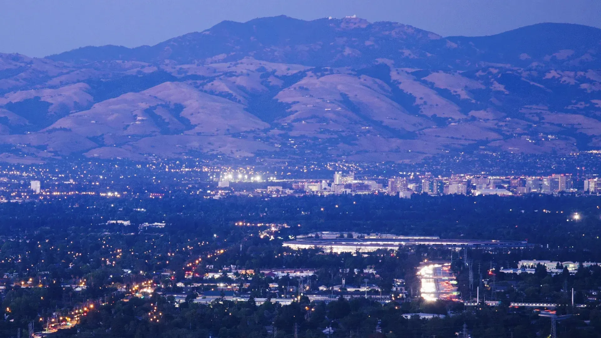 Night time aerial view from Silicon Valley