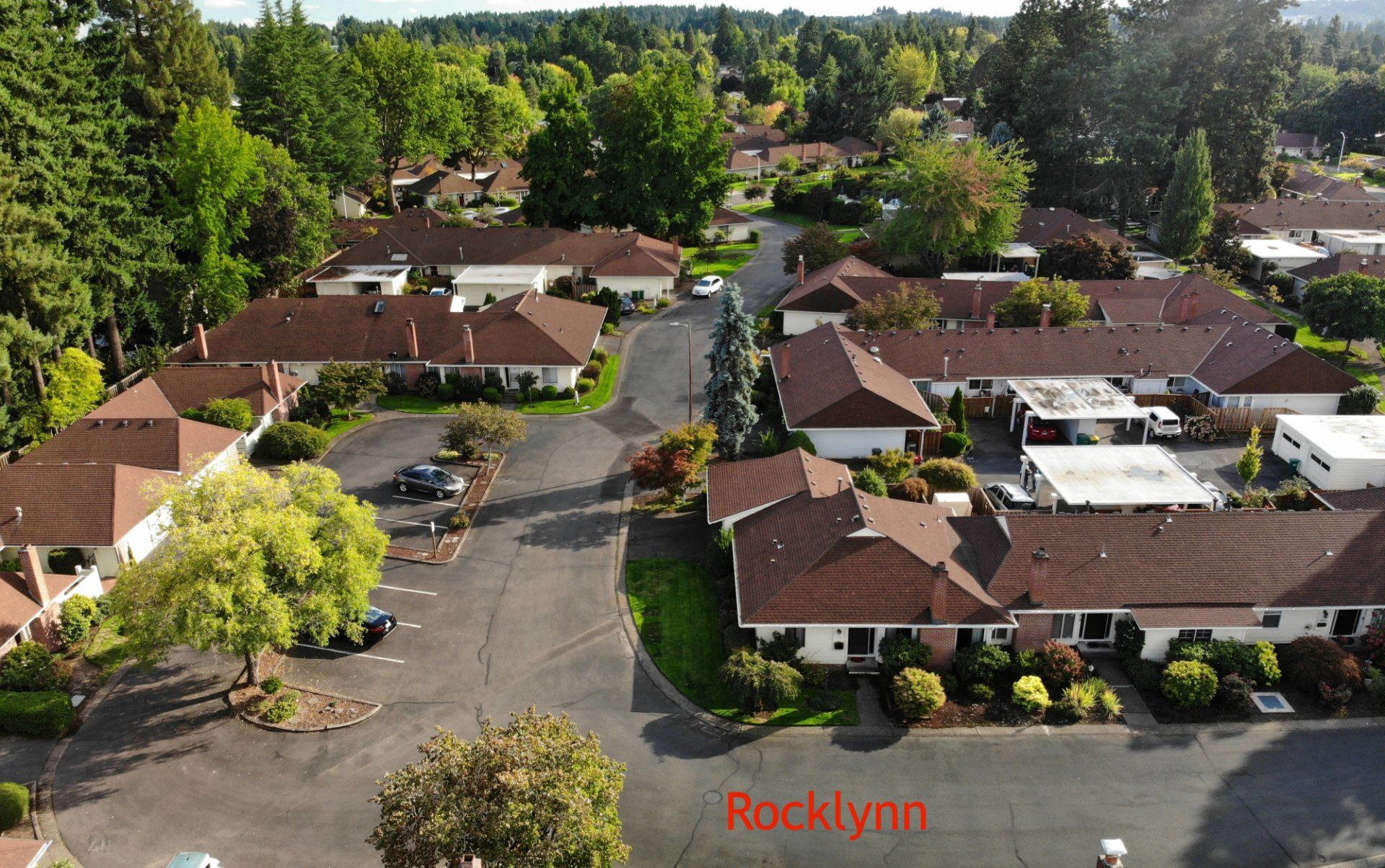 An aerial view of a residential area called rocklynn