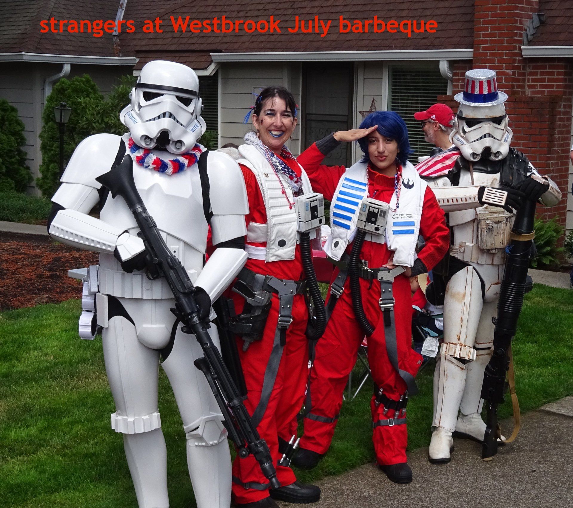 A group of stormtroopers pose for a photo at westbrook july barbeque