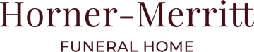 Text logo for Horner-Merritt Funeral Home in dark red. "FUNERAL HOME" is below the name in smaller font.