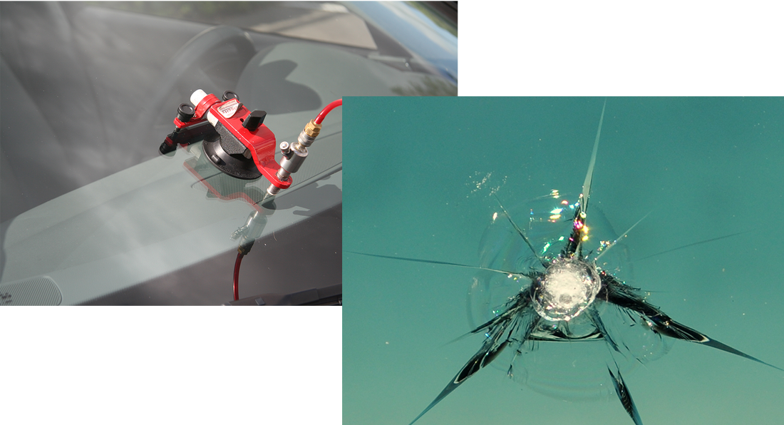 A picture of a broken windshield and a picture of a broken windshield.